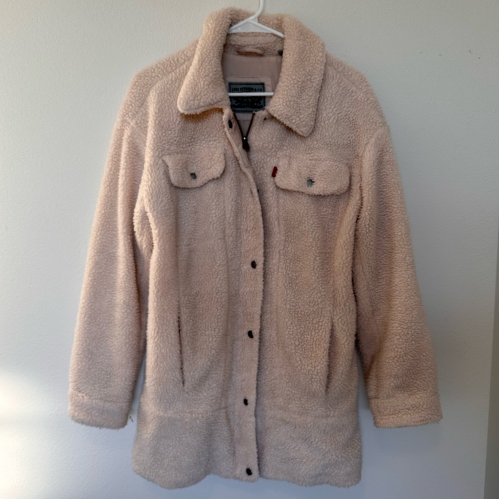 Levi’s Sherpa Cream Medium Length Jacket Sz M